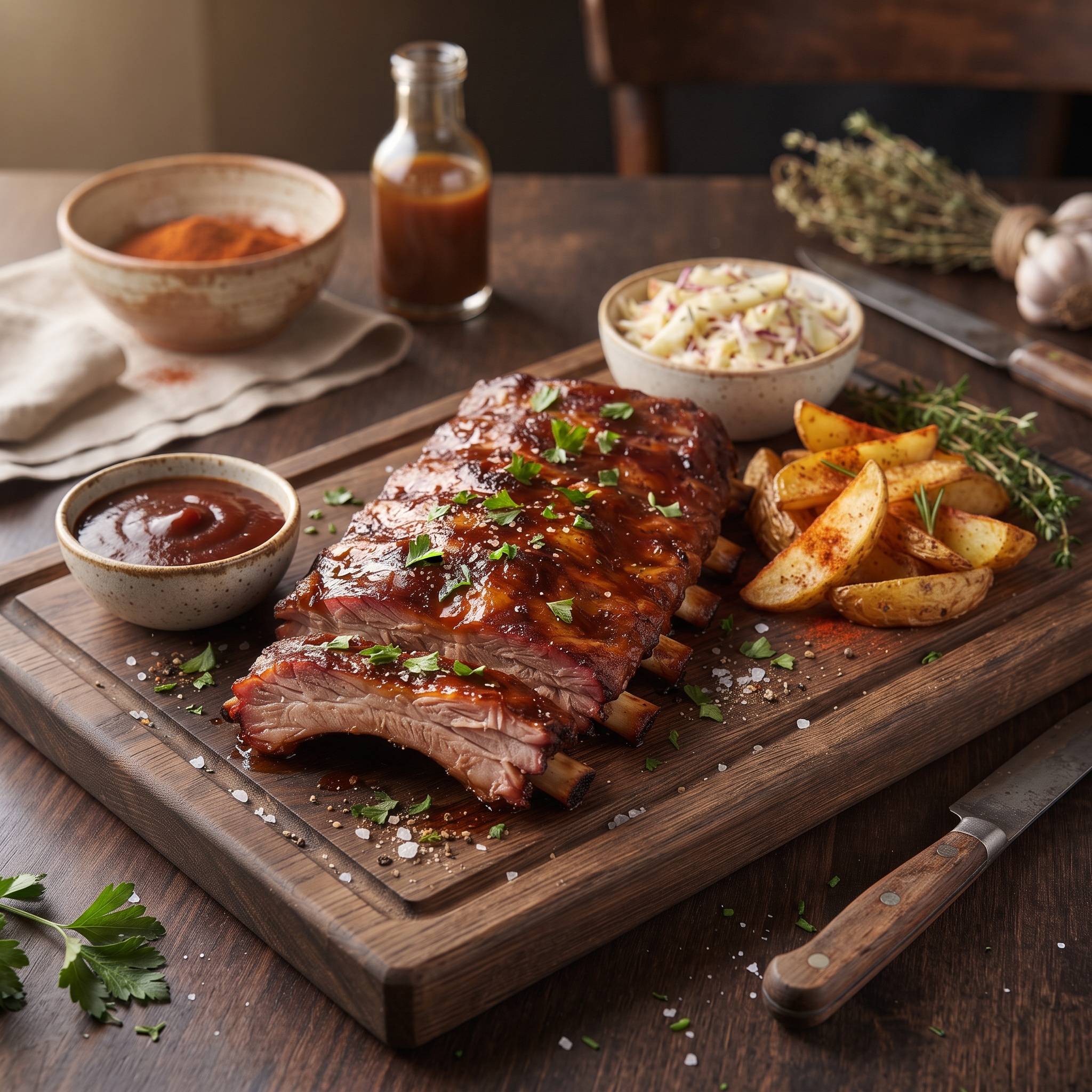 Свиные рёбрышки в пивном маринаде с соусом BBQ из смокера