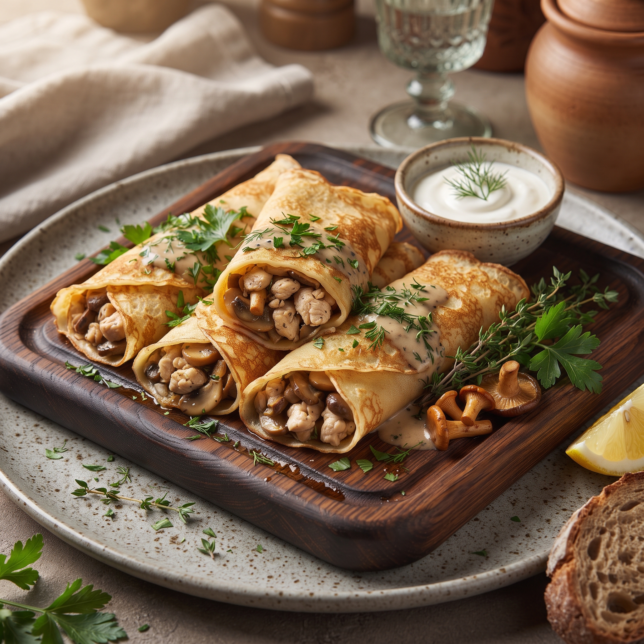 Блинчики со свининой и курицей